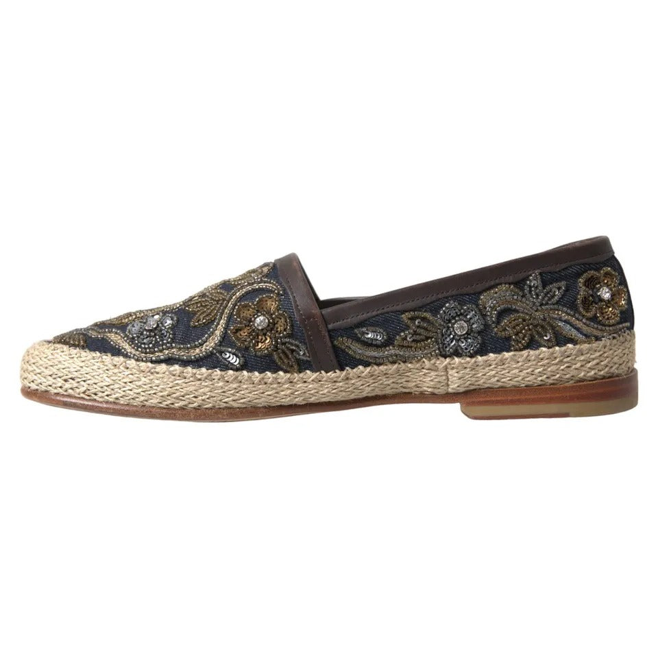 Blue Embroidered Denim Men Espadrilles Shoes