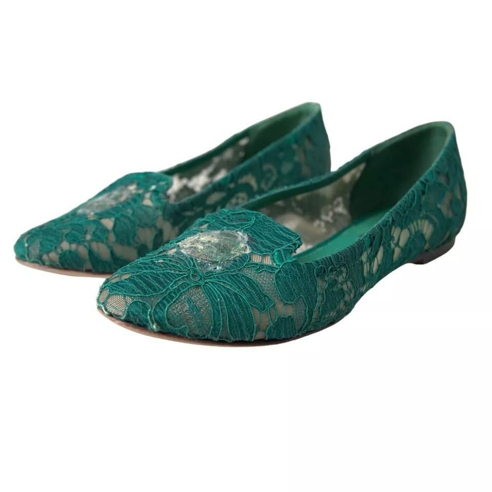 Green Taormina Lace Slip On Flats Shoes