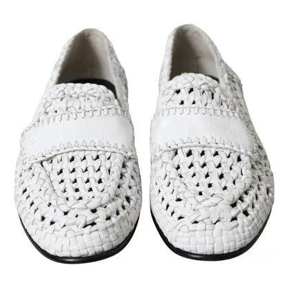 White Woven Leather Men Slip On Loafers Shoes