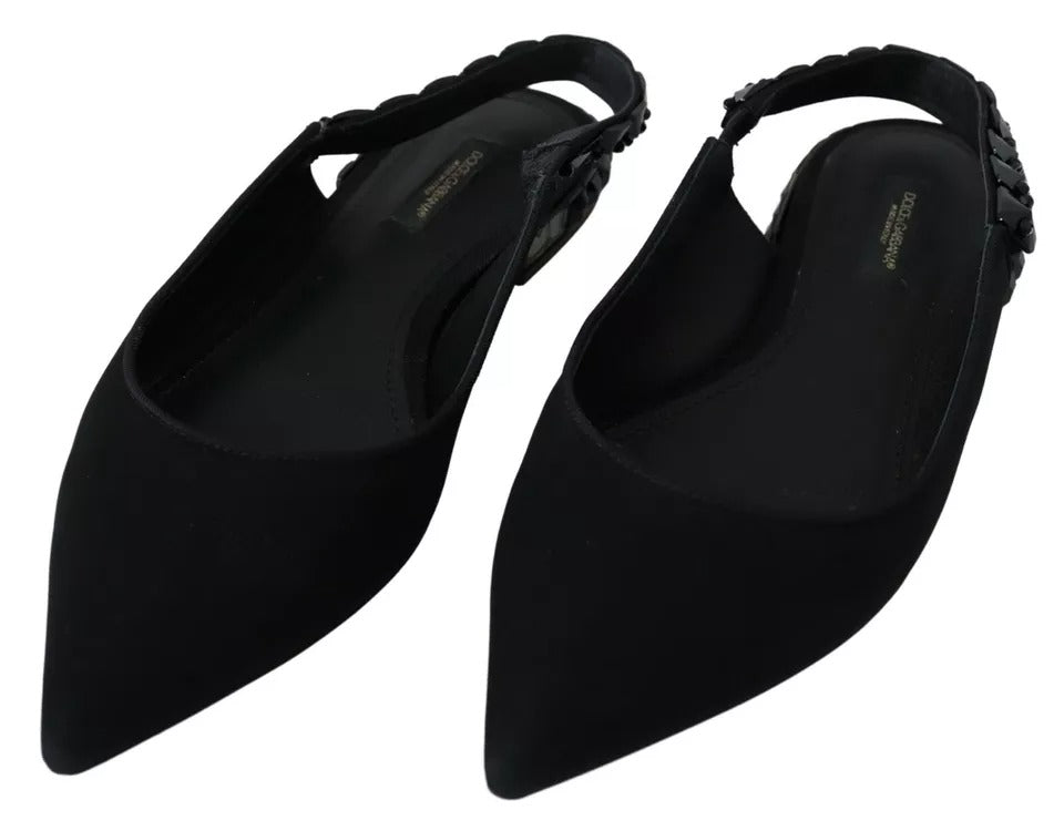 Black Flats Crystal Slingback Charmeuse Shoes