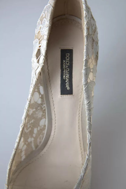 White Taormina Lace Crystal Heels Pumps Shoes