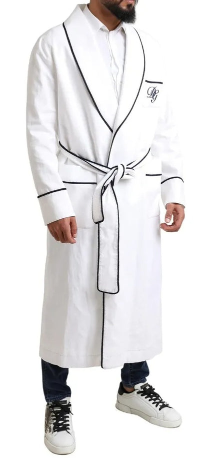 White Linen Belted Robe DG Logo Sleepwear