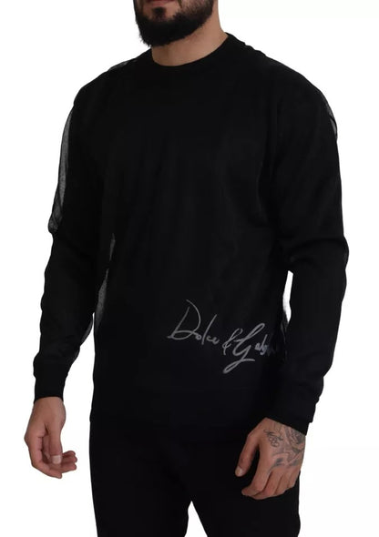 Black Polyester Logo Men Pullover Sweater