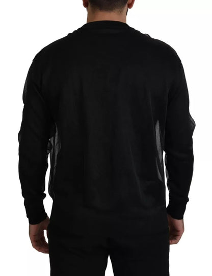 Black Polyester Logo Men Pullover Sweater