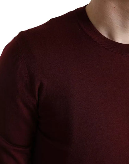 Bordeaux Wool Knit Crew Neck Pullover Sweater