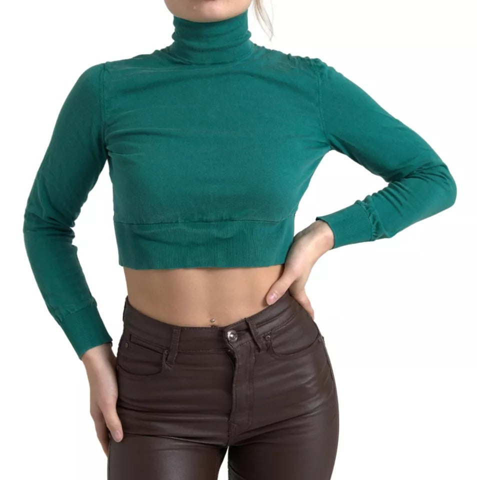 Dark Green Turtleneck Cropped Pullover Sweater