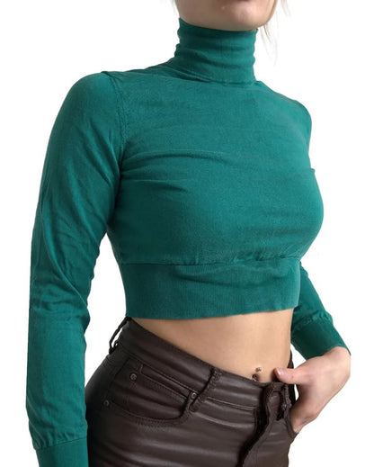 Dark Green Turtleneck Cropped Pullover Sweater