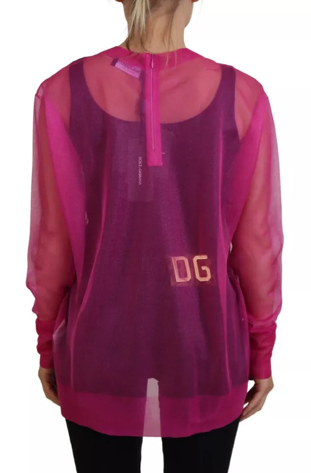 Fuchsia Polyester Crewneck Pullover Sweater