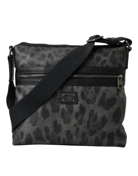 Gray Leopard PVC Leather Messenger Cross Body Bag