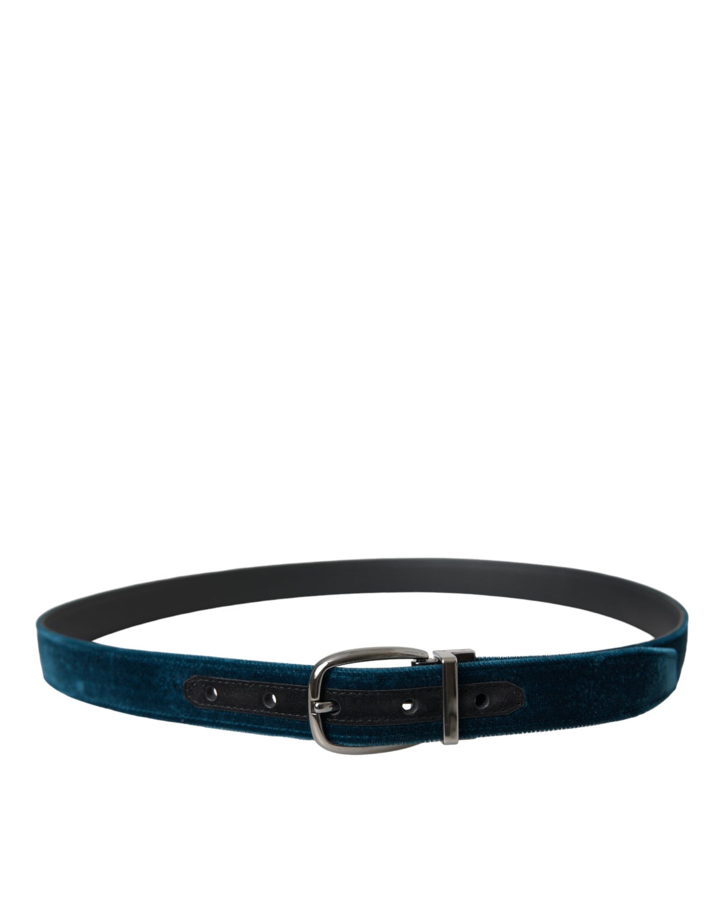 Blue Velvet Leather Silver Metal Buckle Belt