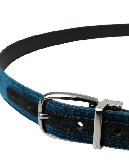 Blue Velvet Leather Silver Metal Buckle Belt