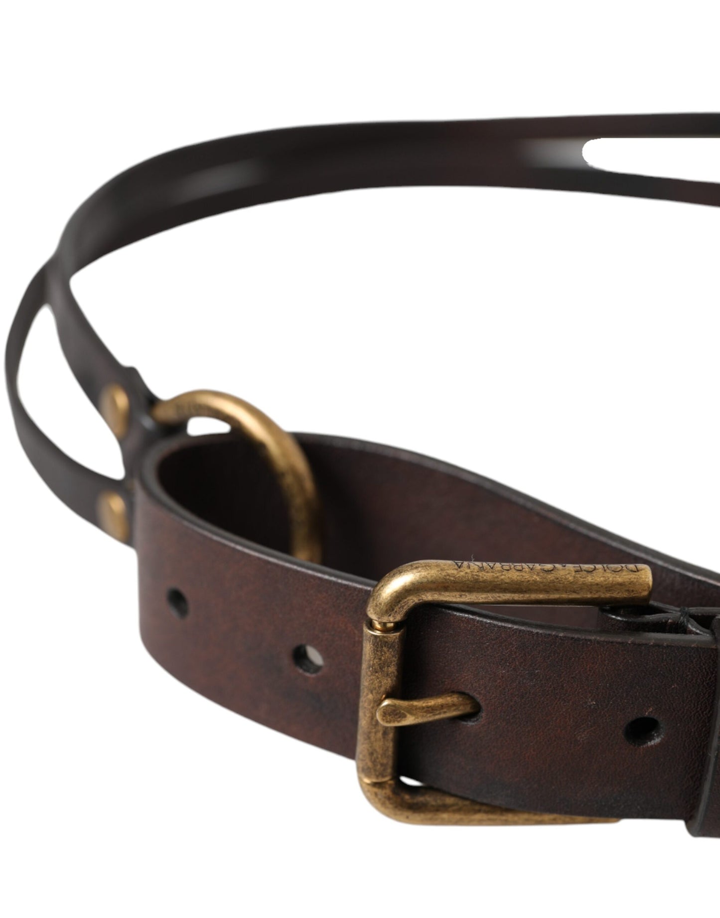 Dark Brown Leather Gold Metal Buckle Women Belt