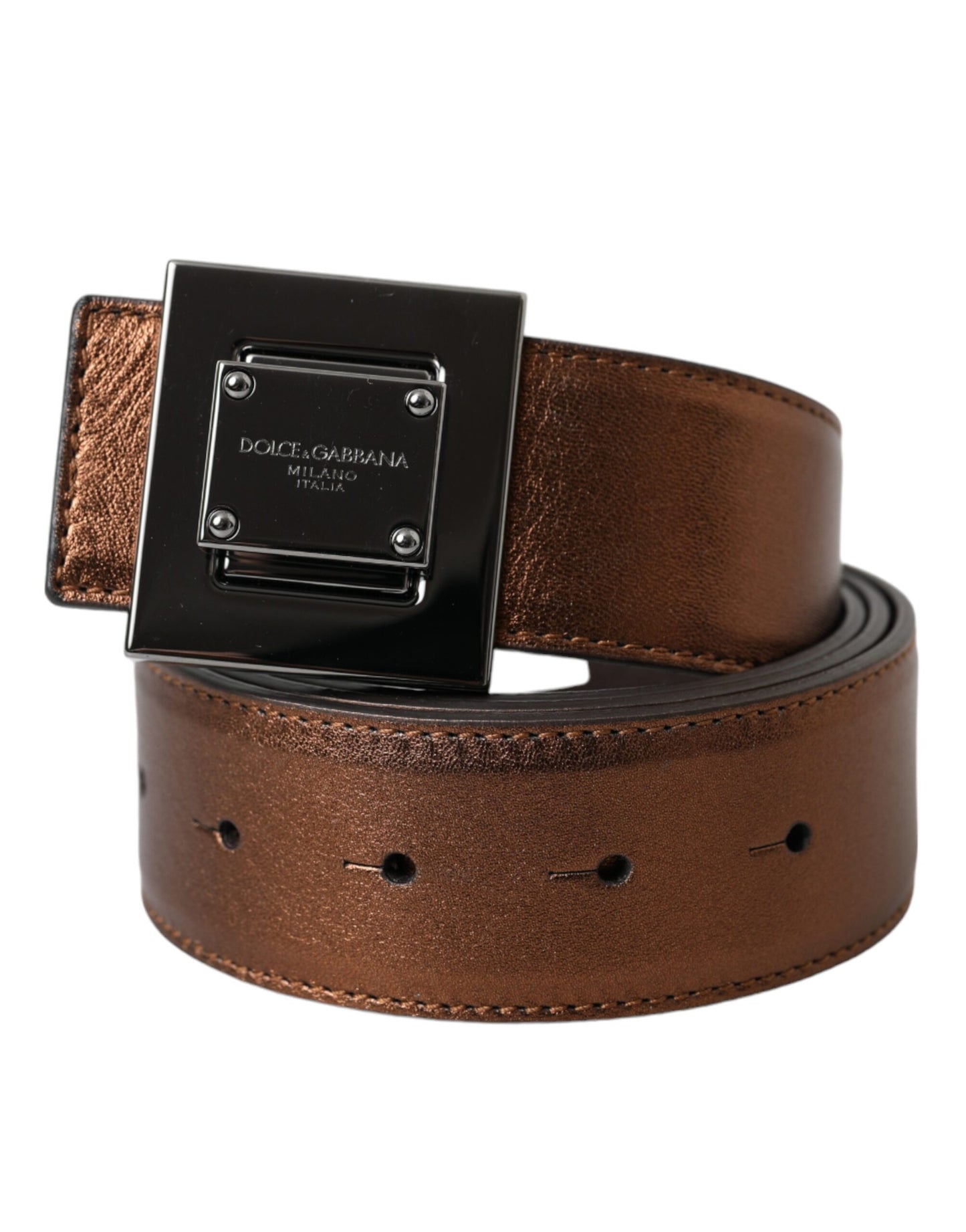 Metallic Bronze Leather Square Metal Buckle Belt