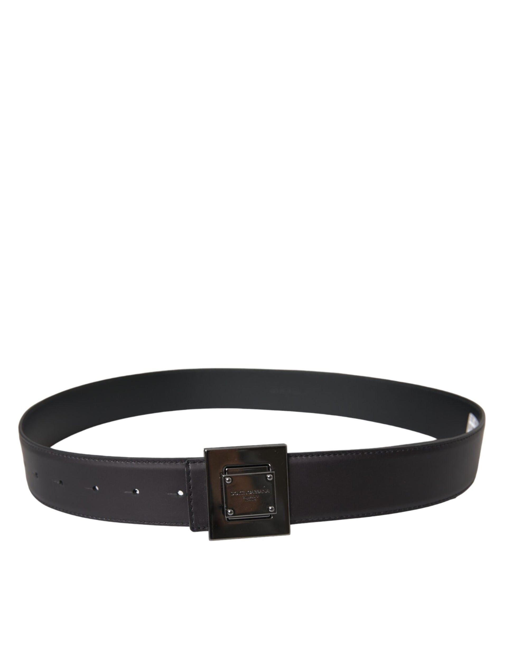 Black Calf Leather Square Metal Buckle Belt