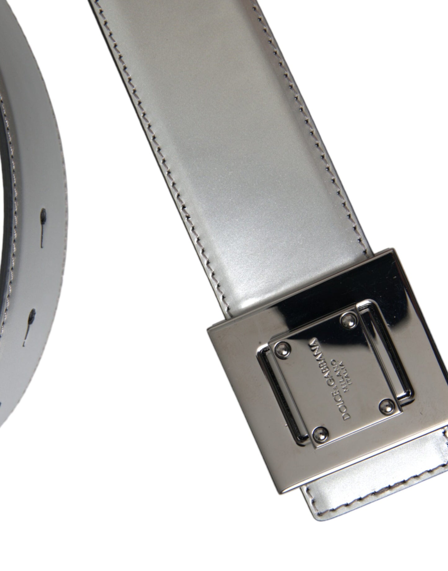 Silver Leather Square Metal Buckle Belt