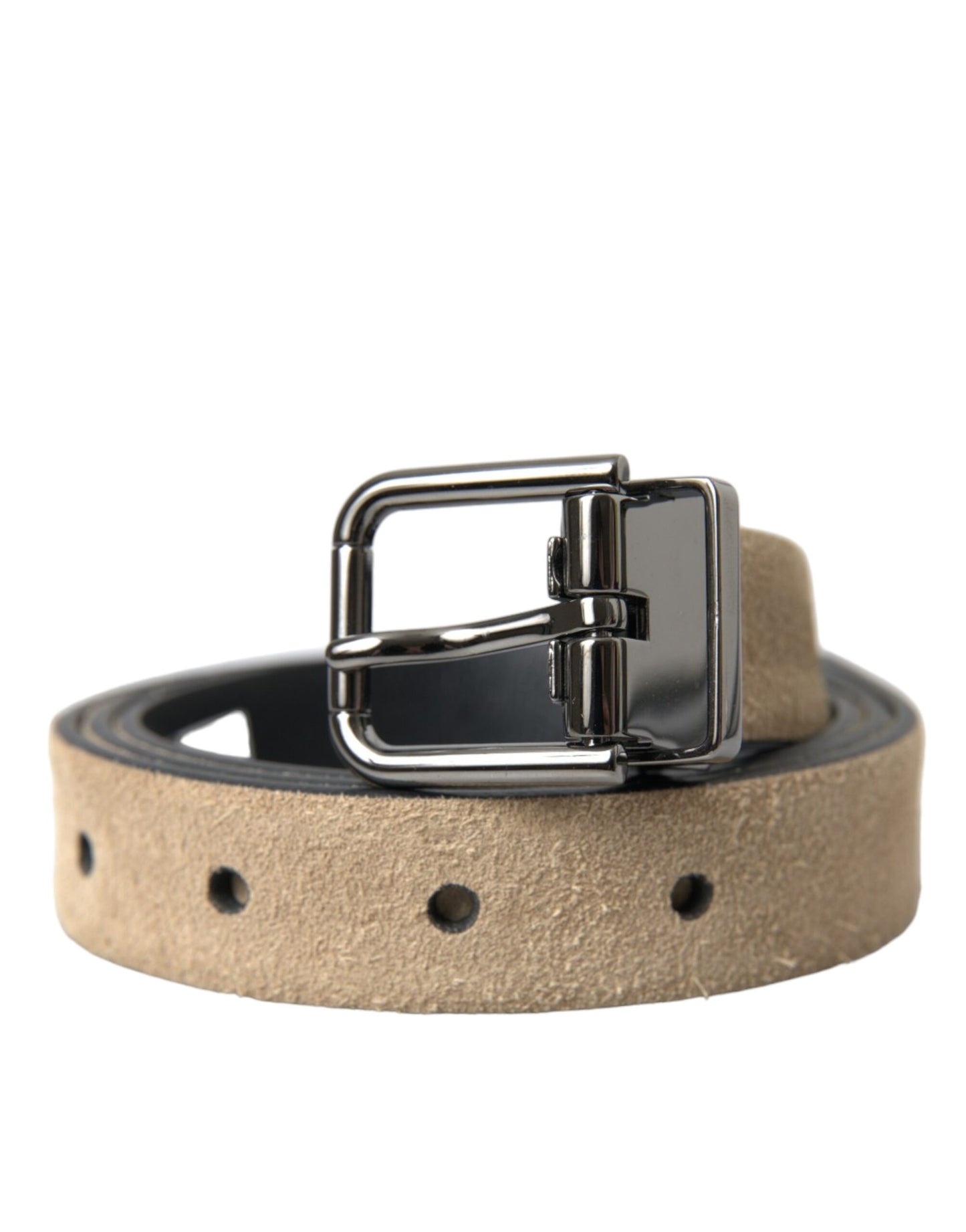 Beige Suede Leather Silver Metal Buckle Belt