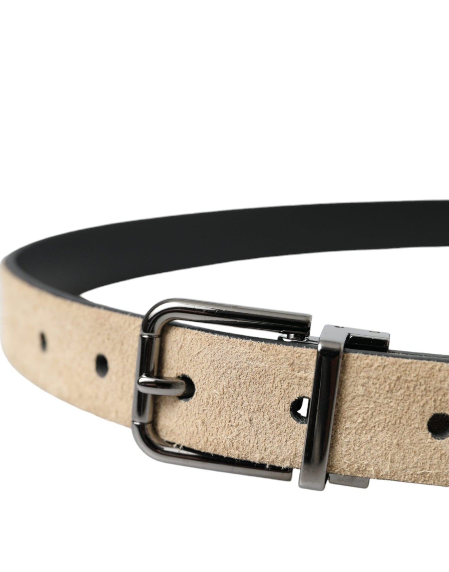 Beige Suede Leather Silver Metal Buckle Belt