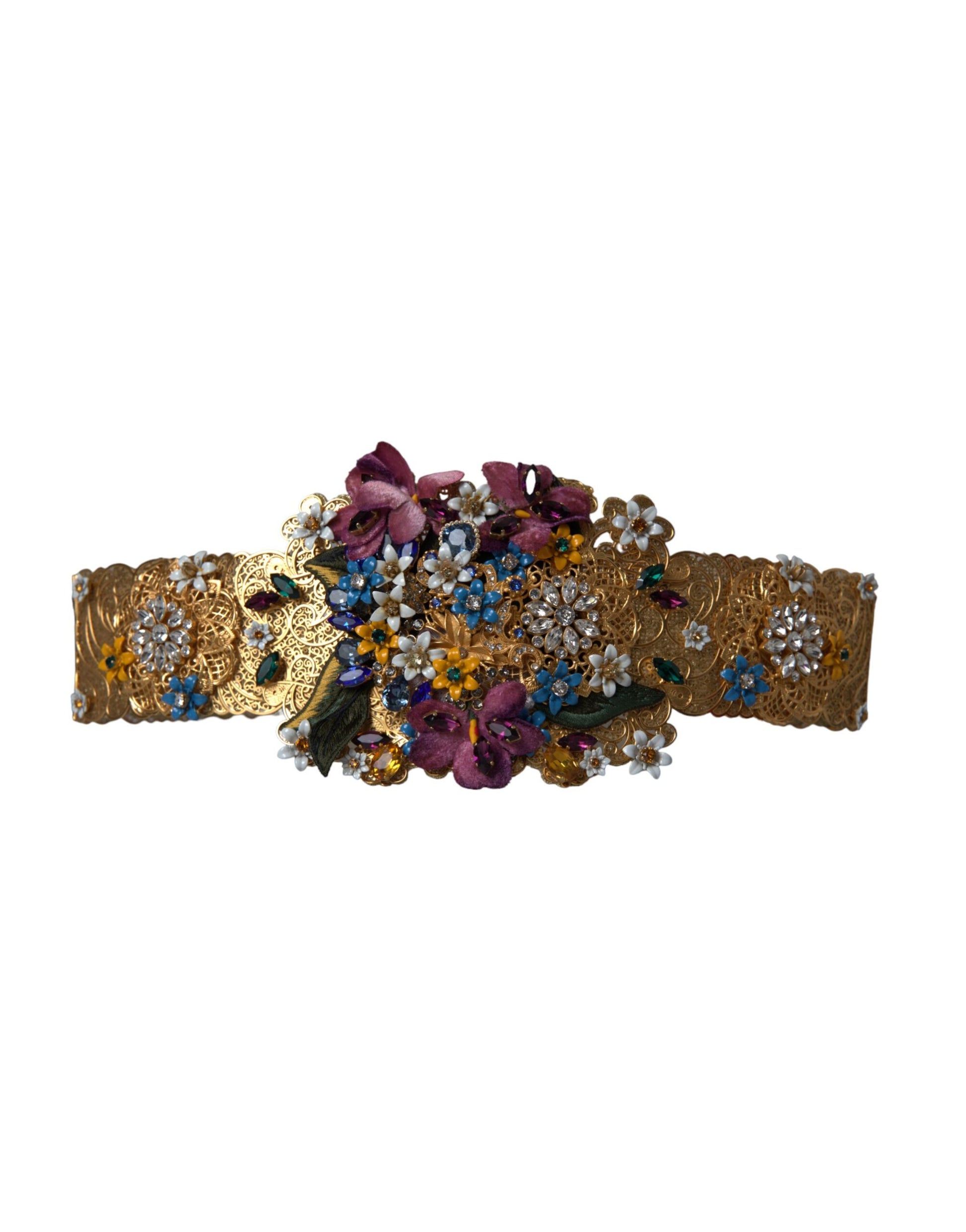 Multicolor Embellished Floral Crystal Wide Waist Belt