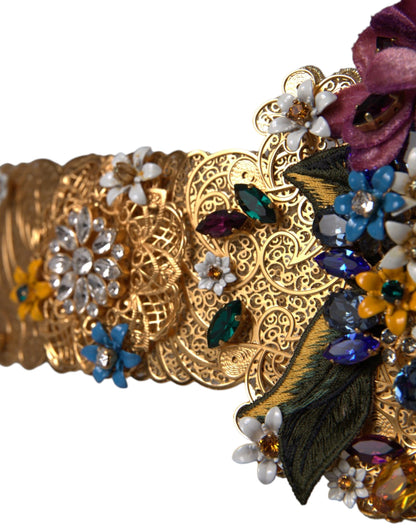 Multicolor Embellished Floral Crystal Wide Waist Belt