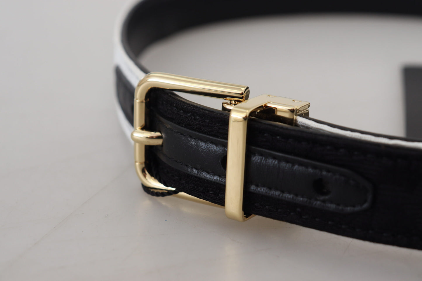 White Black Patchwork Gold Metal Buckle Belt