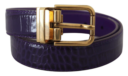 Purple Exotic Leather Gold Metal Buckle Belt