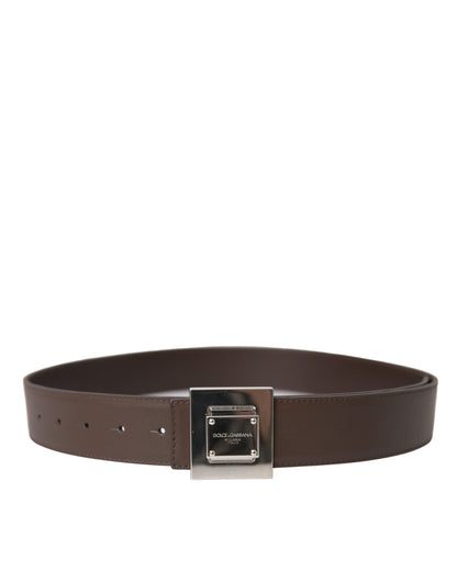 Brown Calf Leather Square Metal Buckle Belt