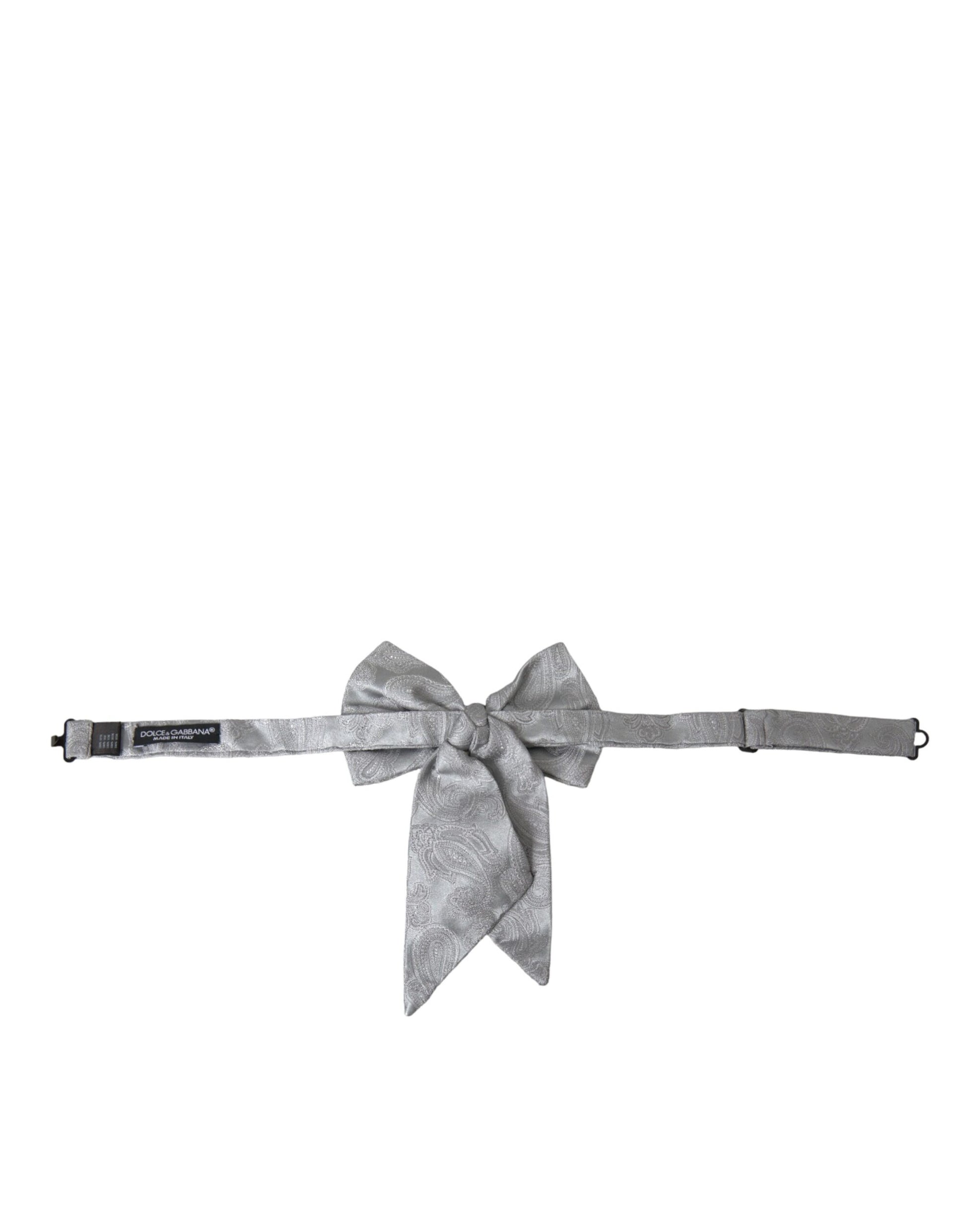 Silver Ribbon Silk Adjustable Neck Men Bow Tie