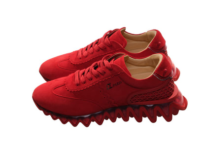 Loubishark Flat Red Suede Laceup Sneakers