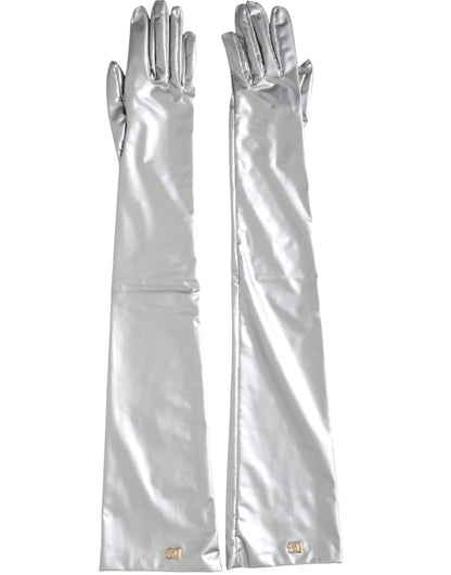 Silver Spandex Logo Elbow Length Gloves