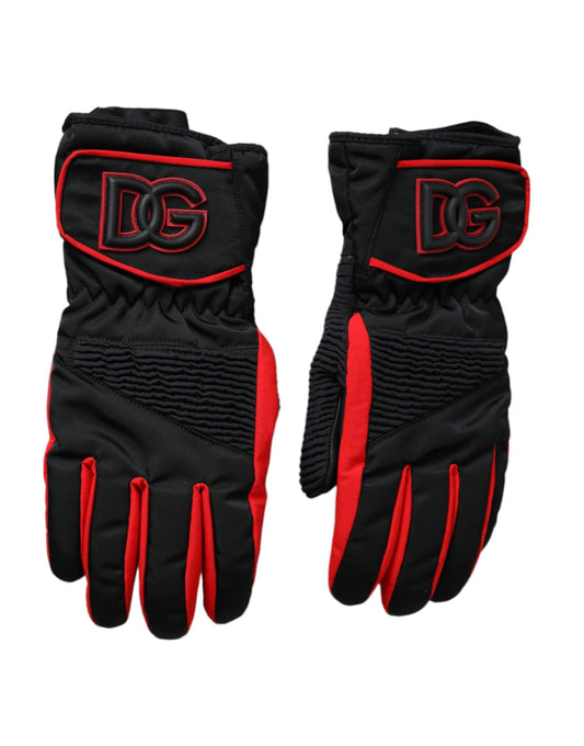 Black Red Nylon Wrist Length Gloves