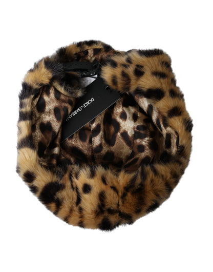 Brown Leopard Fur Women Bucket Hat