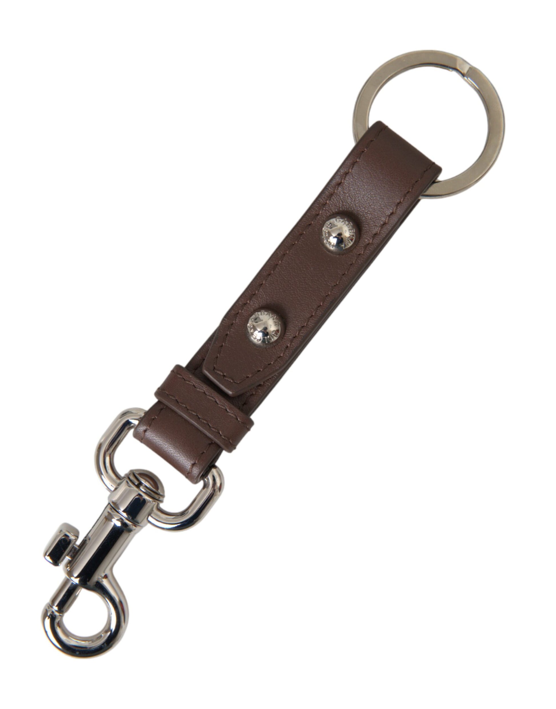 Brown Plain Leather Silver Brass Keyring Holder Keychain