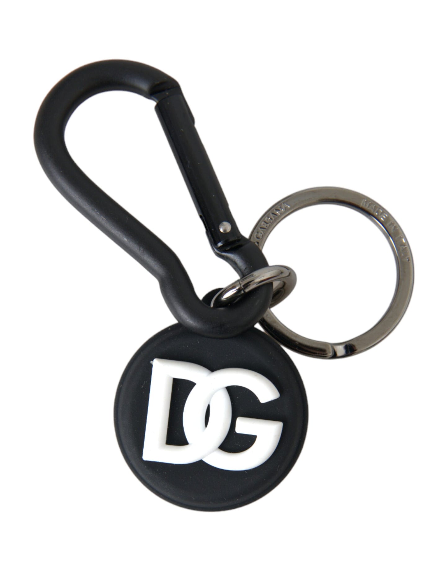 Black White Rubber DG Logo Round Metal Keyring Keychain