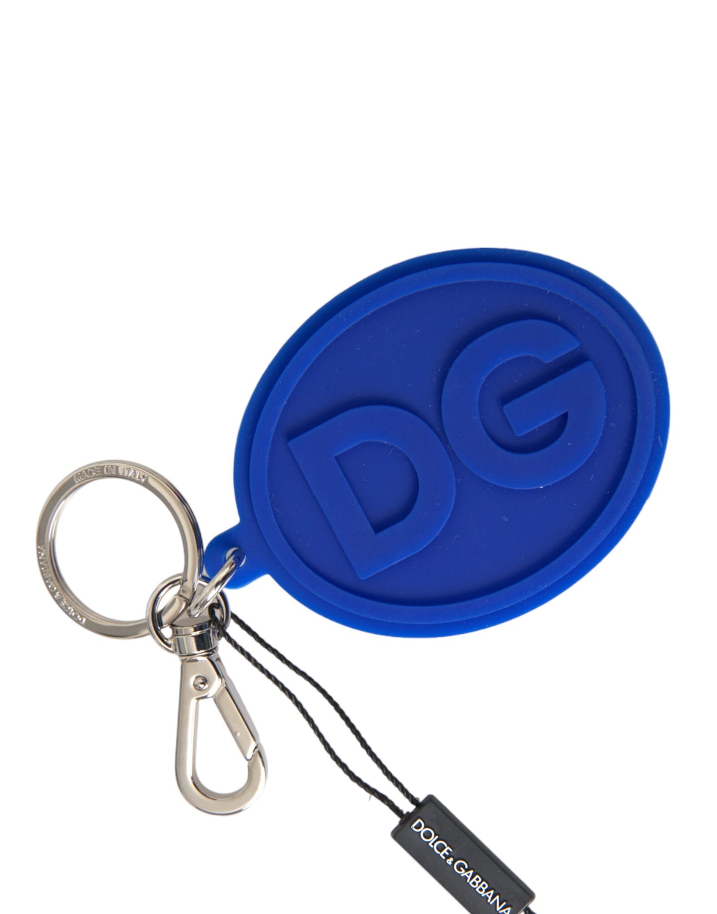 Blue Rubber DG Logo Silver Brass Metal Keyring Keychain