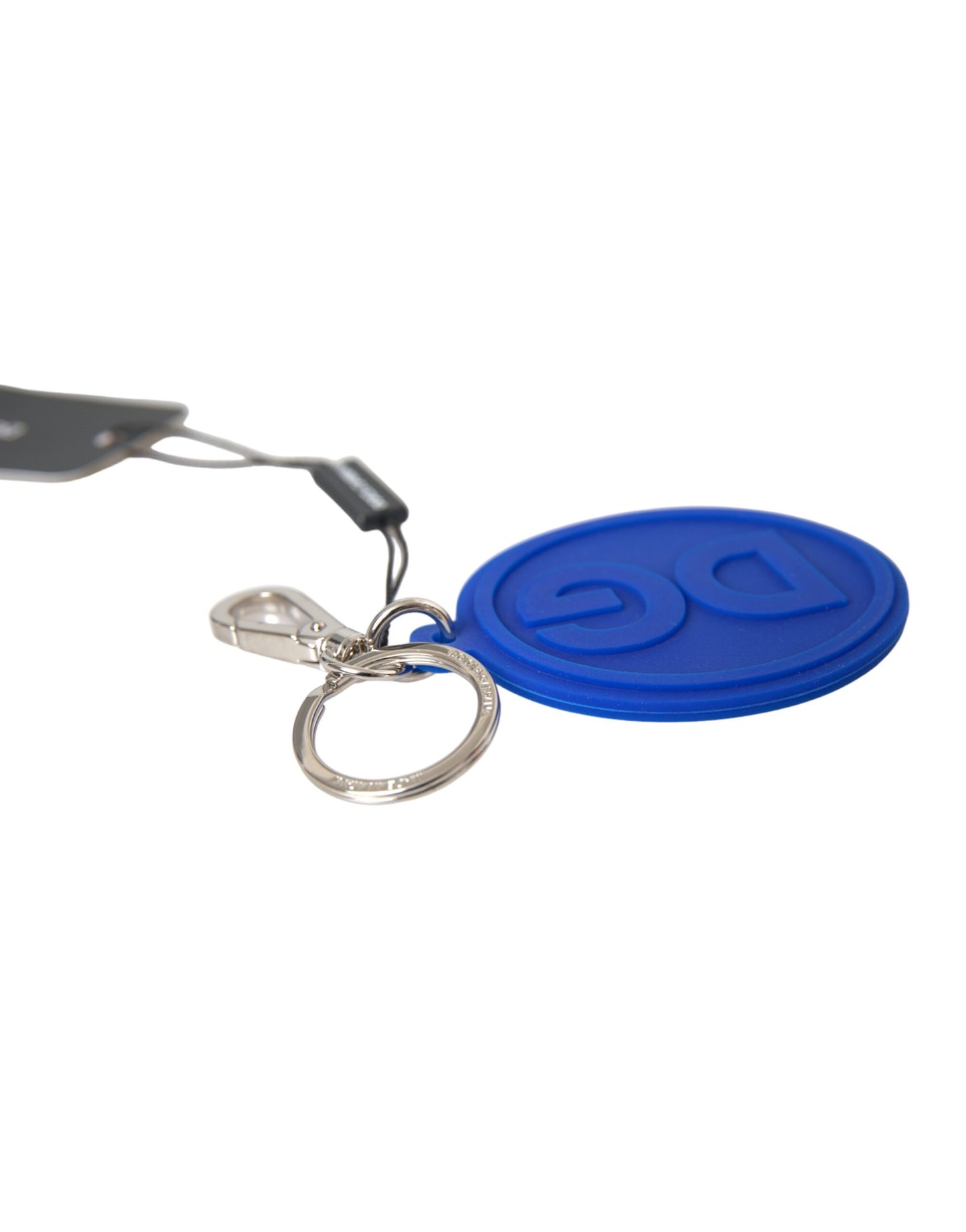 Blue Rubber DG Logo Silver Brass Metal Keyring Keychain