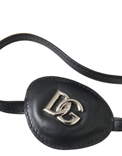 Black Calfskin Leather Metal DG Logo Eye Patch