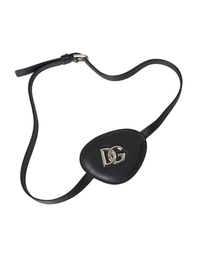 Black Calfskin Leather Metal DG Logo Eye Patch