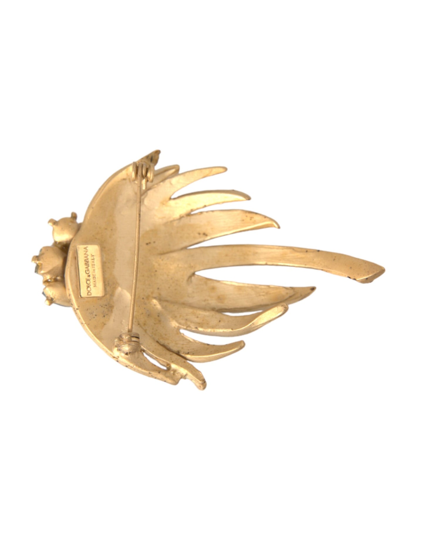 Gold Brass Leaf Crystal Embellished Brooch Pin