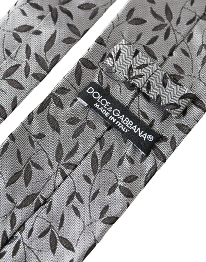 Gray Leaves 100% Silk Adjustable Tie