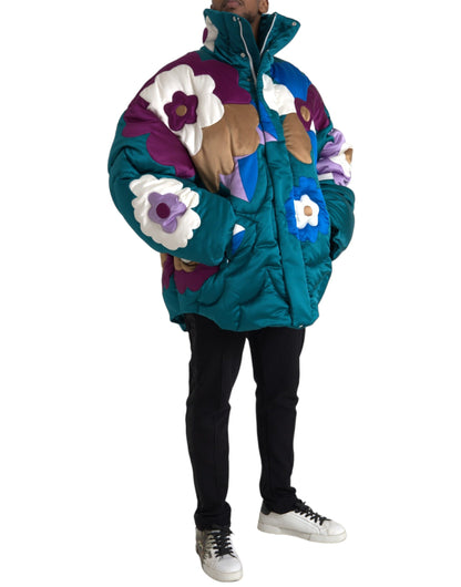 Multicolor Floral Windbreaker Puffer Jacket