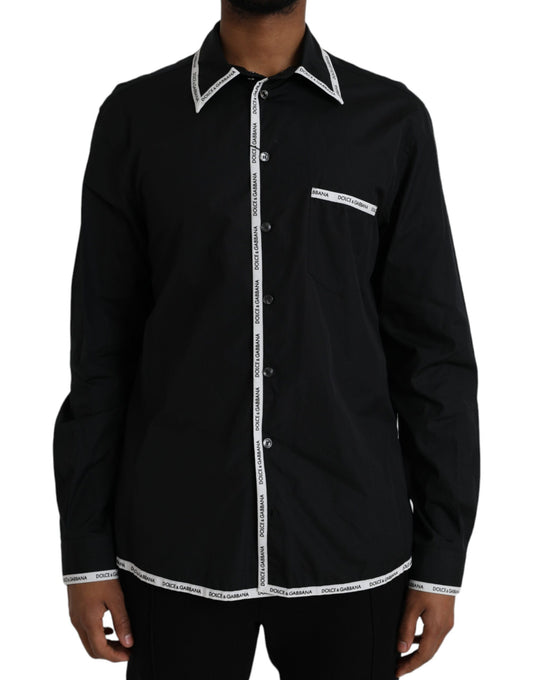 Black Collared Long Sleeve Cotton Casual Shirt