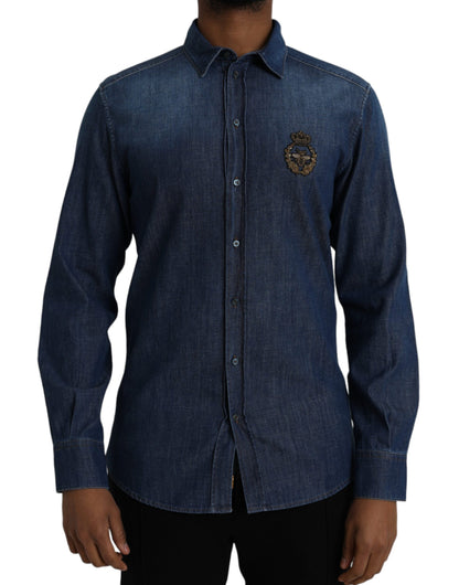 Blue Crown Bee Cotton Denim GOLD Shirt