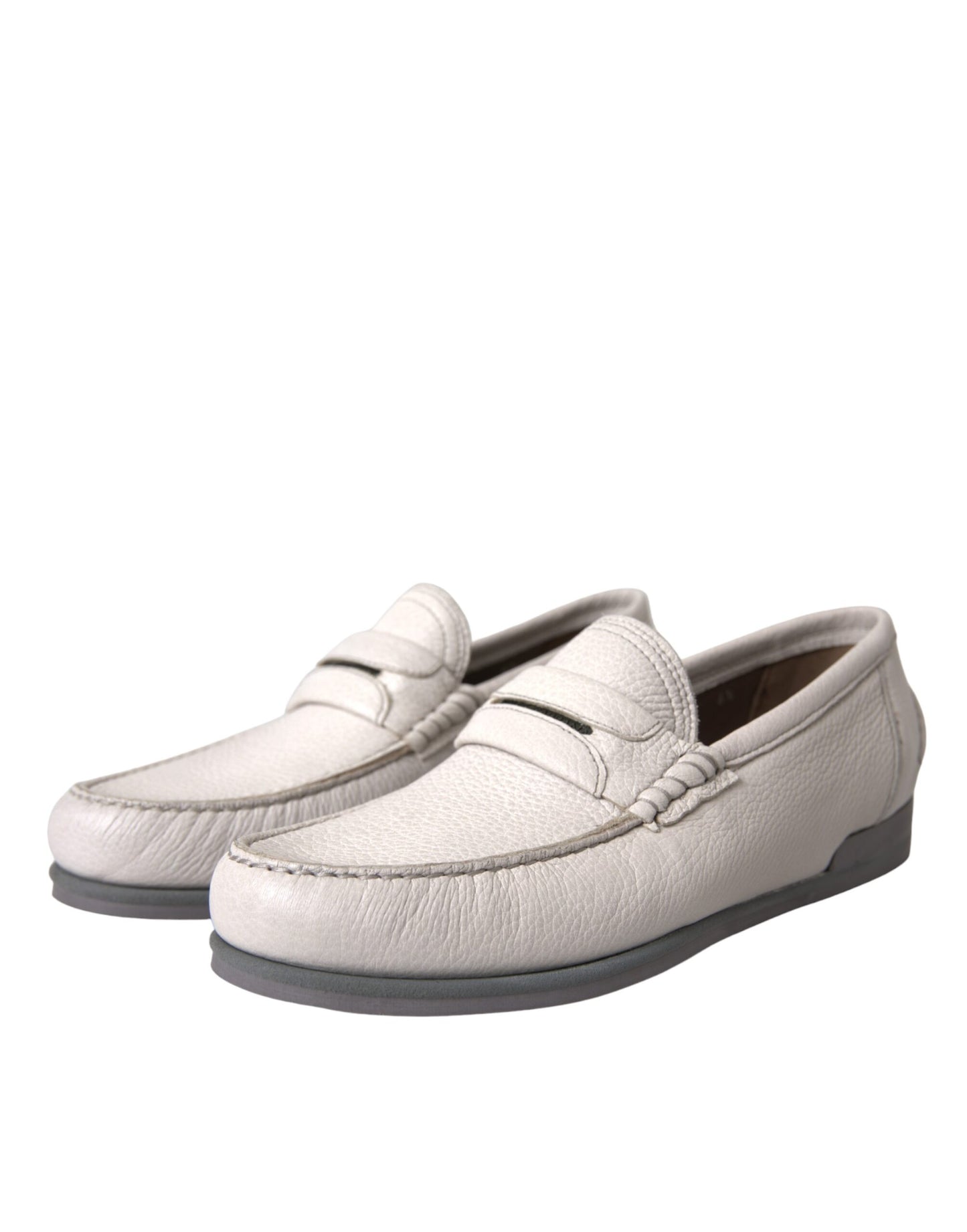 White Gray Leather Slip Mocassin Shoes Loafer