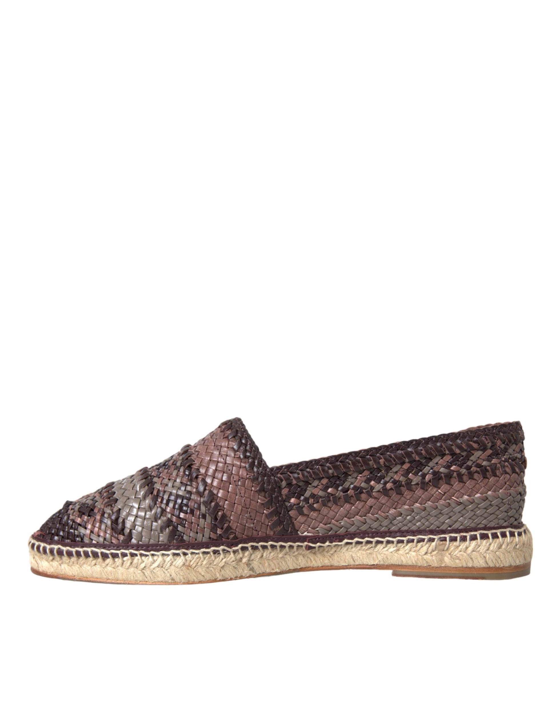 Brown Buffalo Leather Espadrille Flats Shoes