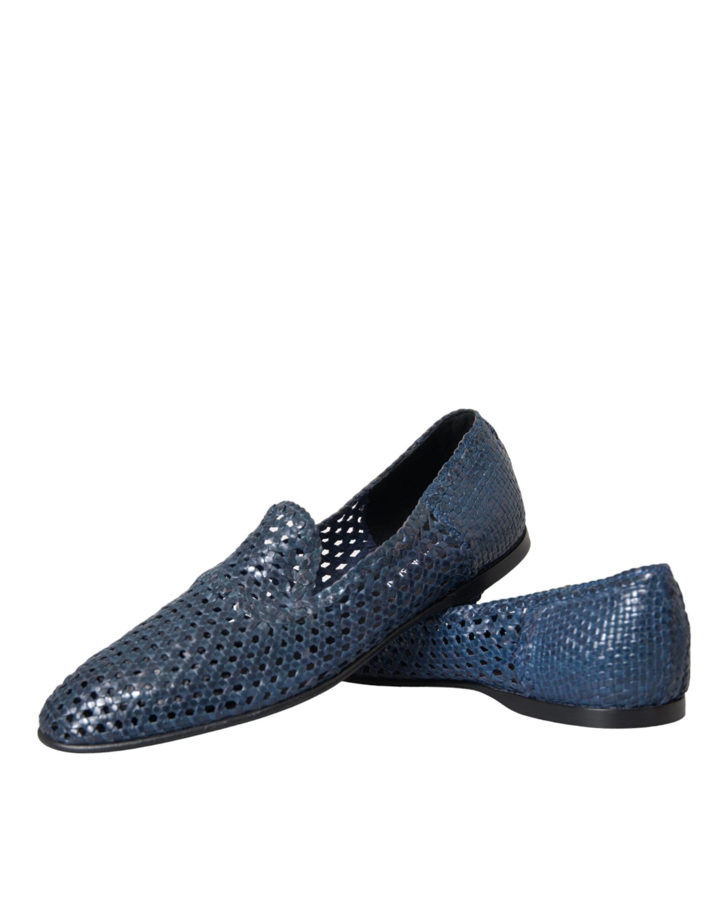 Blue Woven Leather Slip On Loafers Men Shoes