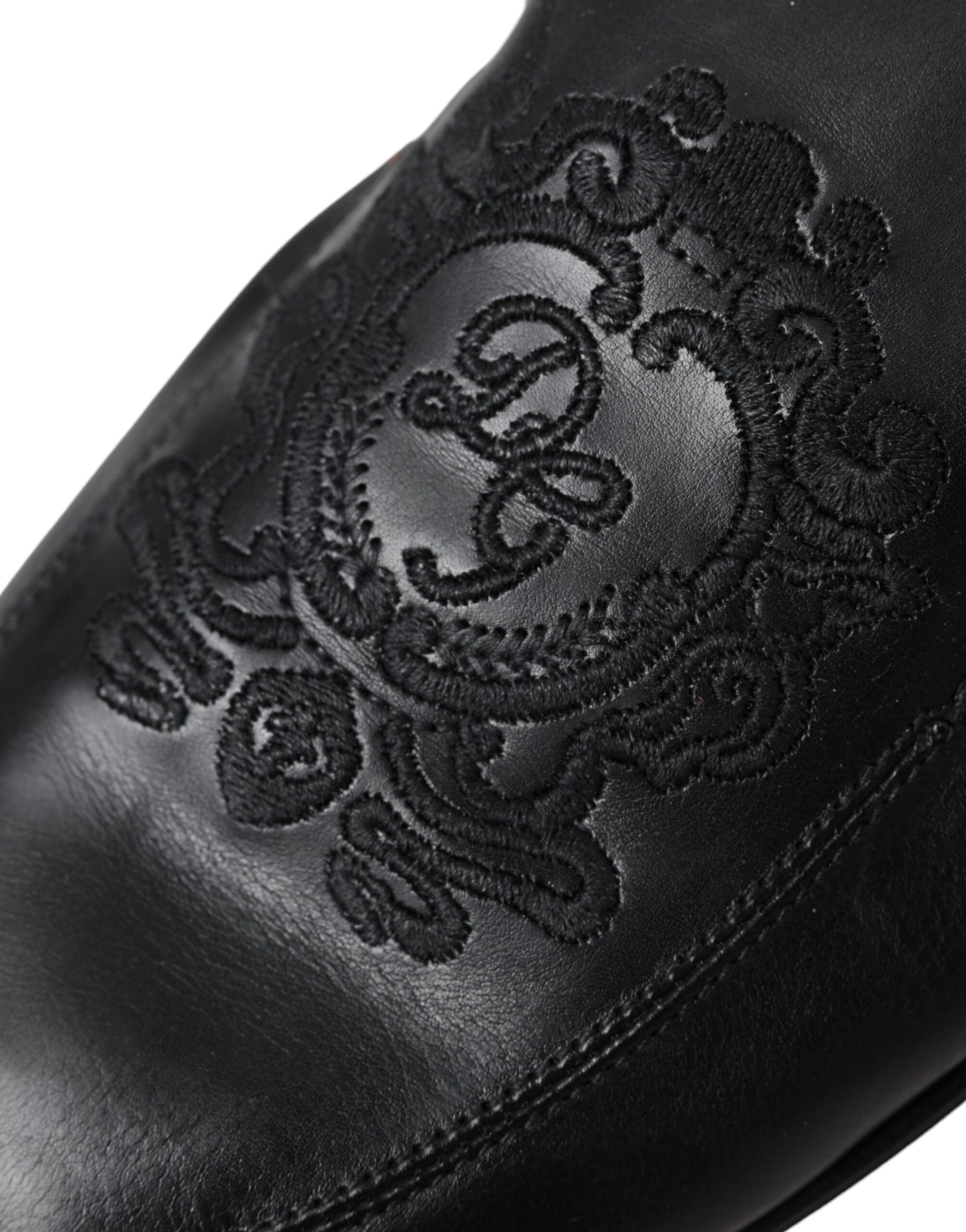 Black Logo Embroidered Leather Loafer Men Dress Shoes