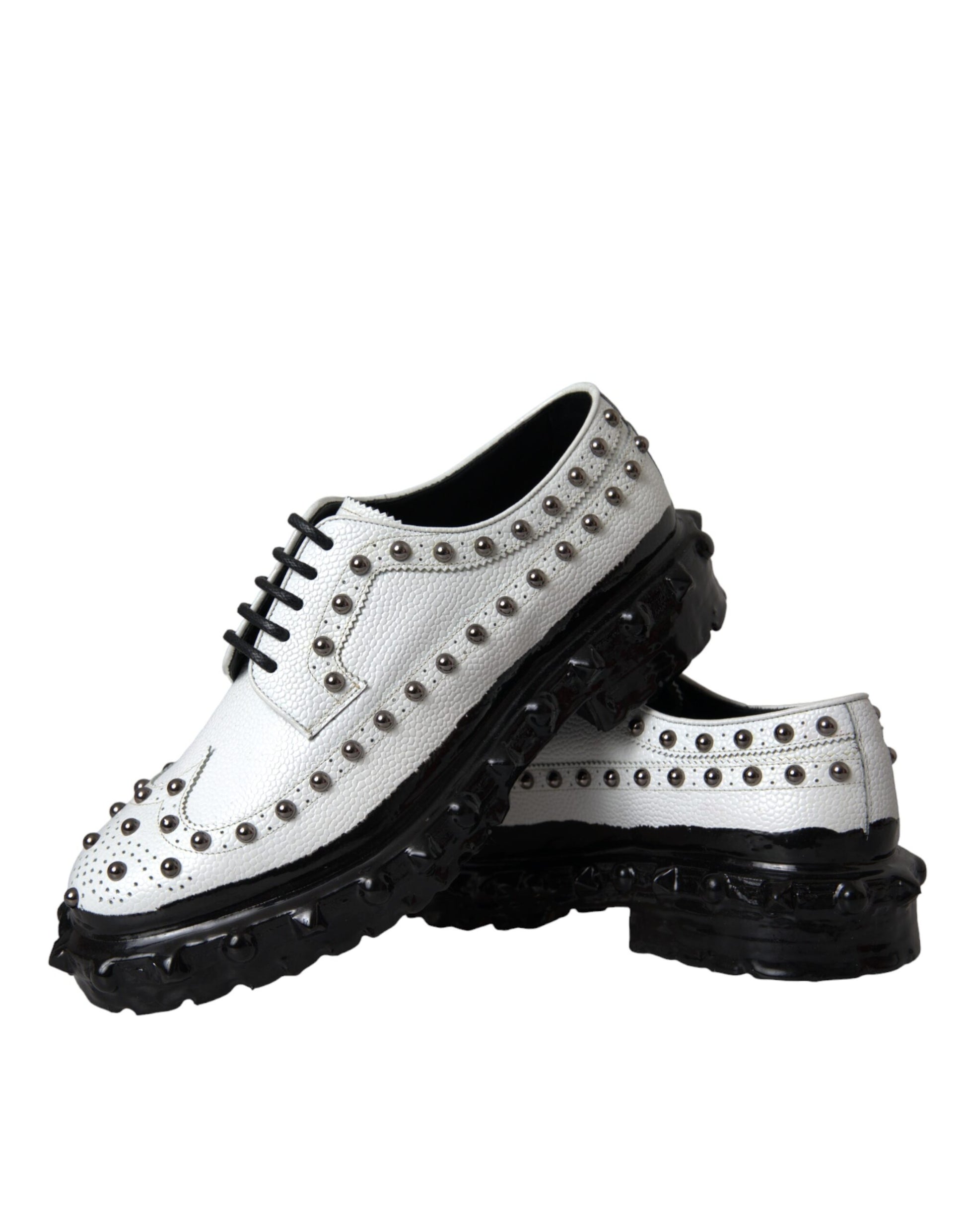 Black White Embellished Derby Formal Shoes