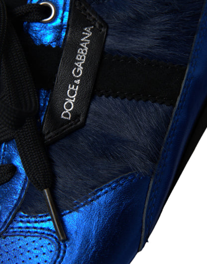 Blue Black Calf Hair Leather Sneakers Shoes