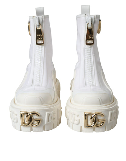 White Leather Rubber Logo Ankle Boots Shoes