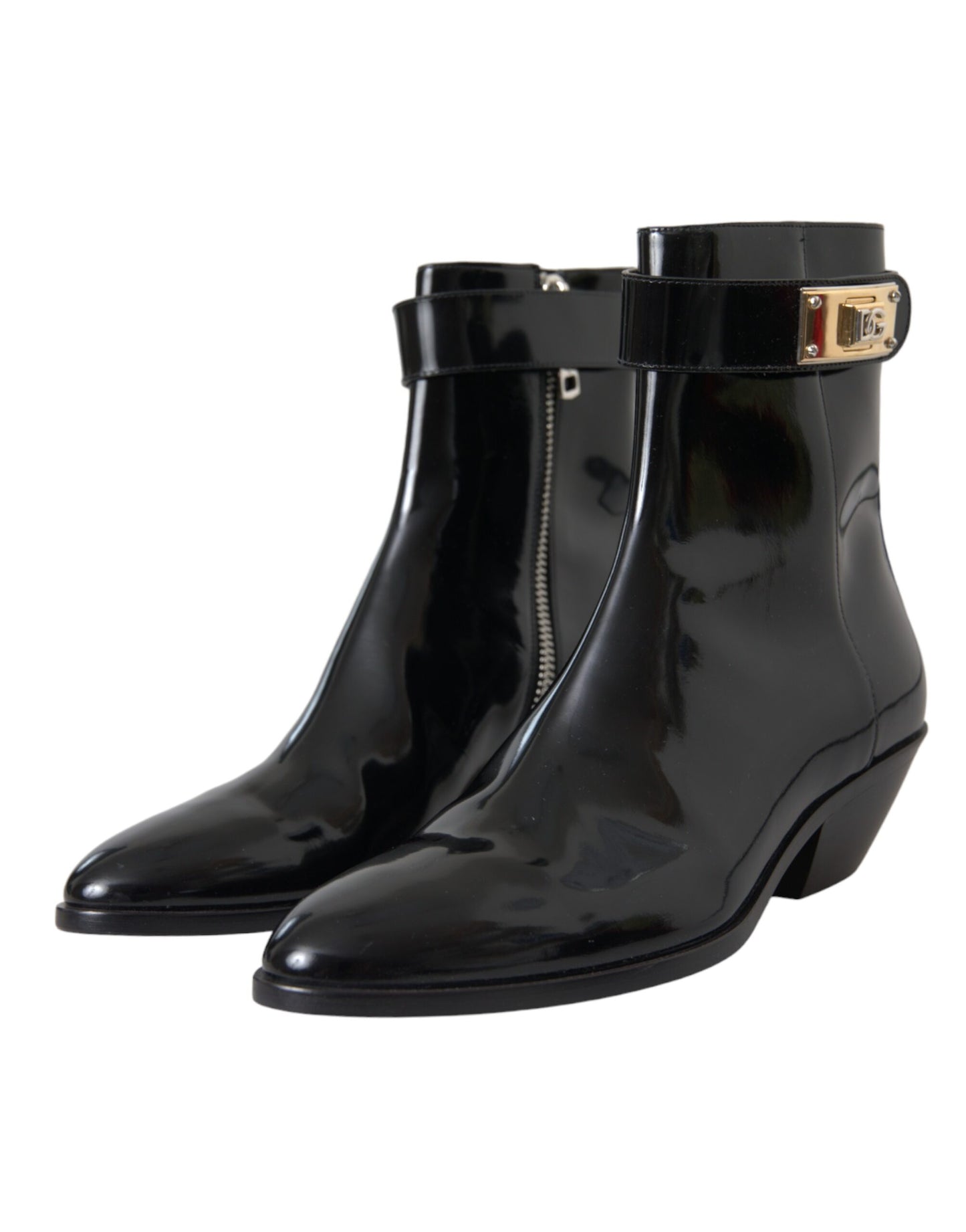 Black Logo Appliqué Leather Ankle Boots Shoes